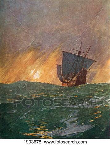 Stock Photography - Christopher Columbus Sailing Westward. Christopher Columbus C. 1451 To 1506. Italian Navigator, Colonizer And Explorer. From The Great Explorers Columbus And Vasco Da Gama.. Fotosearch