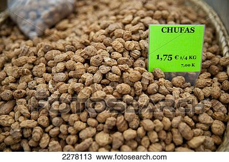 Stock Image - Chufas In A Street Market In Alcudia, Mallorca, Balearic Islands, Spain. Fotosearch
