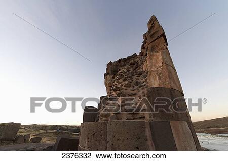 Stock Image - Chullpa (ancient Colla funerary tower), Sillustani, Puno, Peru. Fotosearch