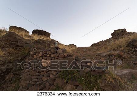 Picture - Chullpas (ancient Colla funerary towers), Sillustani, Puno, Peru. Fotosearch