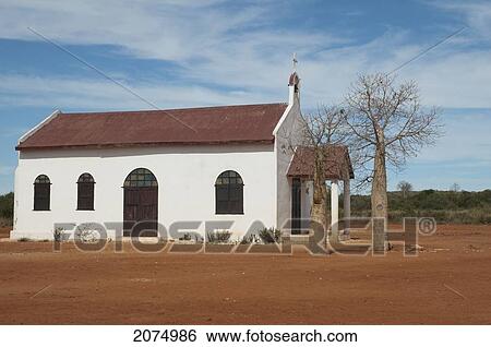 Stock Photograph - Church And Baobab In An-Za Mpirahalahy, Toliara Province, Madagascar. Fotosearch