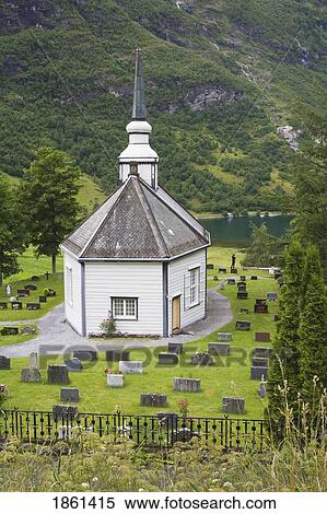 Stock Photography - Church And Cemetery, Norway, Scandinavia. Fotosearch