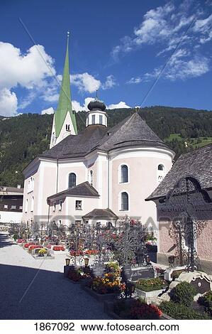 Stock Image - Church And Graveyard, Zell Am Zeller, Tyrol (Tirol), Austria. Fotosearch