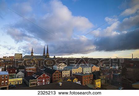 Stock Image - Church And Other Buildings In Capital City; Charlottetown, Prince Edward Island, Canada. Fotosearch