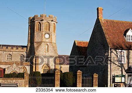Picture - Church And Residence; Somerton, South Somerset, England, Uk. Fotosearch