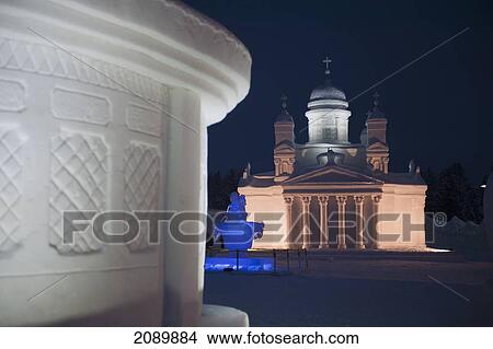 Church At The Icium Wonder World Of Ice Sculpture Park, An Annual Event Featuring Chinese Ice And Snow Sculptures, Levi, Lapland, Finland View Large Photo Image Picture - Church At The Icium Wonder World Of Ice Sculpture Park, An Annual Event Featuring Chinese Ice And Snow Sculptures, Levi, Lapland, Finland. Fotosearch