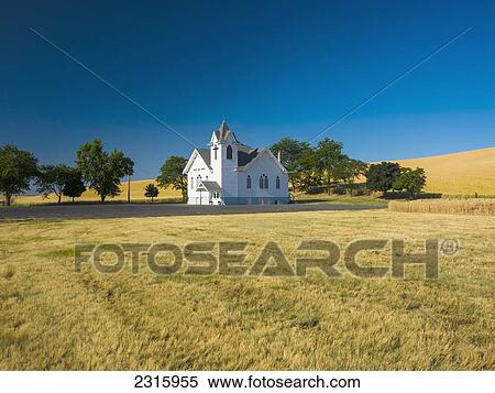 Stock Photography - Church In Field; Washington Usa. Fotosearch
