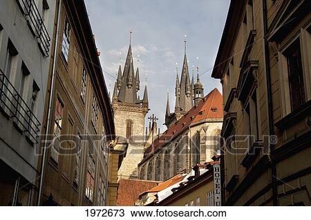 Stock Image - Church Of Our Lady Before Tyn, As Seen Through Celetna Street, Prague, Czech Republic. Fotosearch