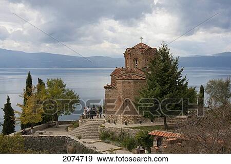 Stock Photo - Church Of St. Jovan (St. John The Theologian) At Kaneo And Ohrid Lake At Sunset, Ohrid, Macedonia. Fotosearch