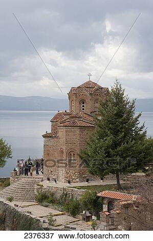 Stock Photo - Church of St. Jovan (St. John the Theologian) at Kaneo and Ohrid Lake at sunset, Ohrid, Macedonia. Fotosearch
