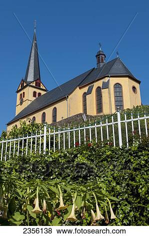 Church on a hill in Mosel valley; Zeltingen, Rhineland-Palatinate, Germany View Large Photo Image Stock Photo - Church on a hill in Mosel valley; Zeltingen, Rhineland-Palatinate, Germany. Fotosearch