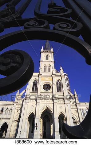 Stock Image - Church Seen Through Iron Gate. Fotosearch