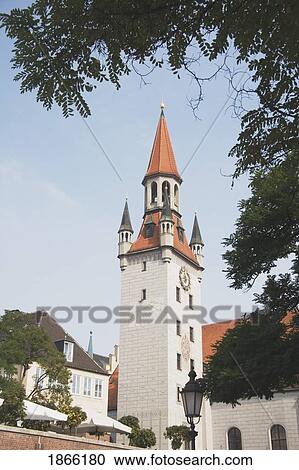 Stock Image - Church Steeple And Tower, Munich, Germany. Fotosearch