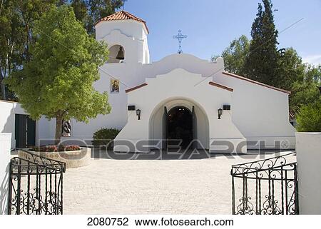 Stock Image - Church With A Whitewashed Building; Chacras De Coria Mendoza Argentina. Fotosearch
