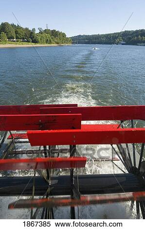 Stock Photography - Churning Paddlewheel On The Sternwheeler Rose, Portland, Oregon, Usa. Fotosearch