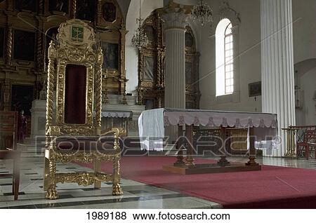 Stock Photo - Churrigueresque Chair By The Main Altar In The Cathedral, San Cristobal De Las Casas, Chiapas, Mexico. Fotosearch