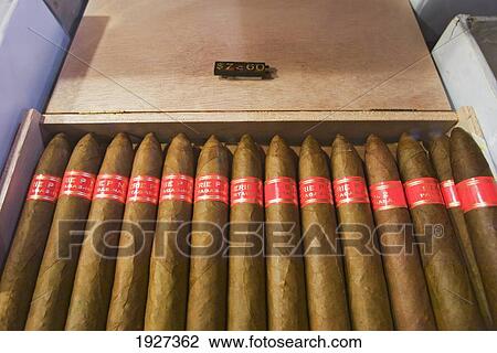Stock Image - Cigars In A Box, Partagas Cigar Factory, Havana, Cuba. Fotosearch