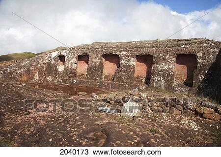 Stock Image - Cinco Hornacinas (Five Niches) On The Carved Stone Hill Of El Fuerte De Samaipata, Santa Cruz Department, Bolivia. Fotosearch