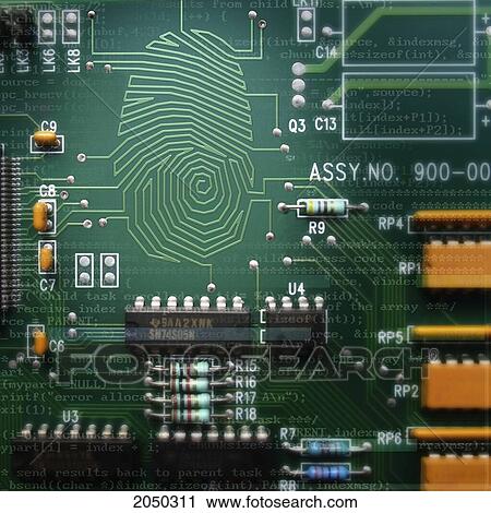 Stock Image - Circuit Board With Finger Print. Fotosearch