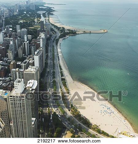 City And Road Along Lake Michigan; Chicago Illinois United States Of America View Large Photo Image Stock Photo - City And Road Along Lake Michigan; Chicago Illinois United States Of America. Fotosearch
