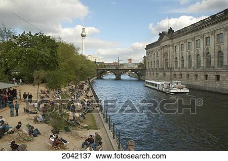 City Beach On The Spree River Along The Museum Island In Berlin, Germany View Large Photo Image Stock Photo - City Beach On The Spree River Along The Museum Island In Berlin, Germany. Fotosearch
