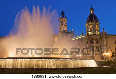 City Hall And Fountain At Dusk View Large Photo Image Stock Image - City Hall And Fountain At Dusk. Fotosearch