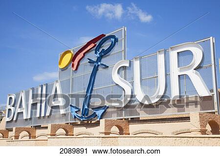 Stock Image - City Name On A Sign With An Anchor; Bahia Sur, San Fernando, Andalusia, Spain. Fotosearch
