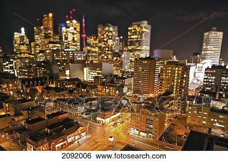 Stock Photograph - City Skyline At Night; Toronto Ontario Canada. Fotosearch