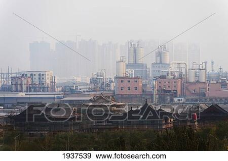Stock Photo - City Skyline In Fog; Tianjin China. Fotosearch