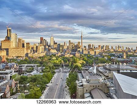 Stock Image - City street and skyline; Toronto, Ontario, Canada. Fotosearch