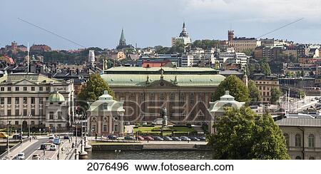 Stock Photograph - Cityscape And Busy Street; Stockholm Sweden. Fotosearch