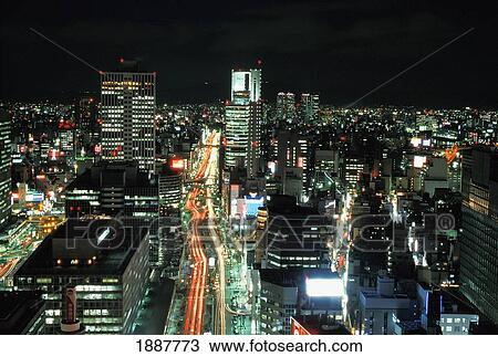 Cityscape At Night, High Angle View View Large Photo Image Stock Image - Cityscape At Night, High Angle View. Fotosearch