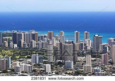 Stock Image - Cityscape of Honolulu; Honolulu, Ohau, Hawaii, United States of America. Fotosearch