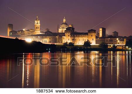 Picture - Cityscape Of Mantua At Night. Fotosearch