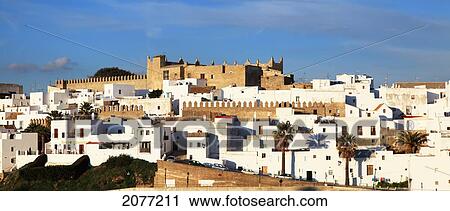 Stock Image - Cityscape Of White And Brown Buildings; Vejer De La Frontera Andalusia Spain. Fotosearch