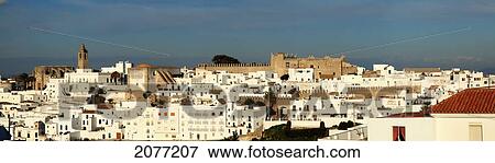 Stock Photo - Cityscape Of White And Brown Buildings; Vejer De La Frontera Andalusia Spain. Fotosearch
