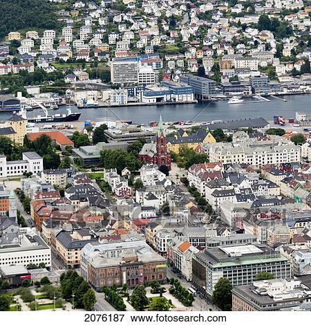 Cityscape With A River; Bergen Norway View Large Photo Image Stock Photo - Cityscape With A River; Bergen Norway. Fotosearch