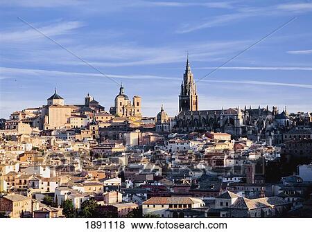 Stock Photo - Cityscape With Cathedral, Toledo, Spain. Fotosearch