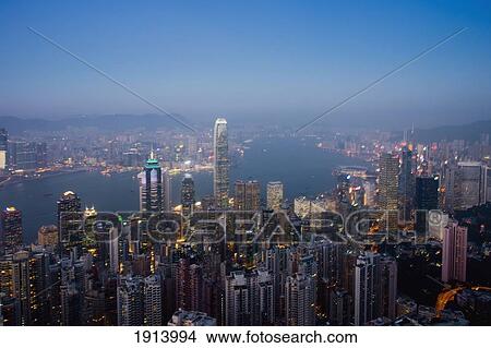 Picture - Cityscape With Harbour At Dusk. Fotosearch