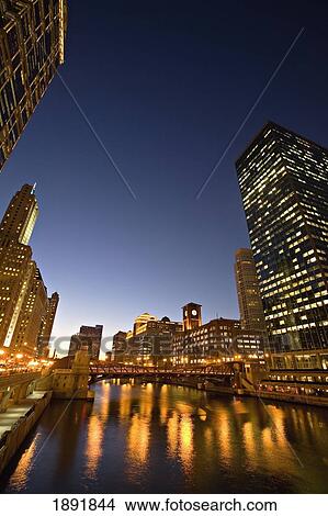 Picture - Clark Street Bridge Over Chicago River At Night. Fotosearch