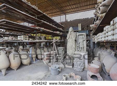 Stock Image - Clay vases and statues; Pompei, Italy. Fotosearch