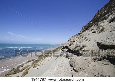 Stock Photo - Cliff by Punta Delgada, Peninsula Valdes, Chubut, Argentina. Fotosearch