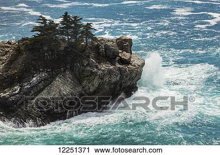 Stock Image - Cliff in Julia Pfeiffer Burns State Park, near McWay Falls; California, United States of America. Fotosearch