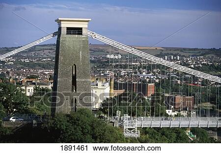 Stock Image - Clifton Suspension Bridge And Cityscape. Fotosearch