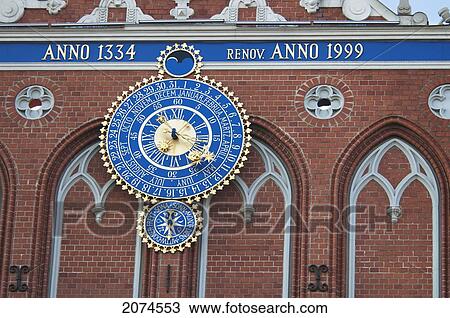 Stock Image - Clock Of The House Of The Blackheads, Riga, Latvia. Fotosearch