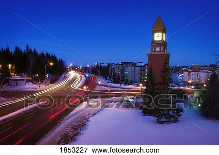 Stock Photo - Clock Tower At Christmas, St. Albert, Alberta, Canada. Fotosearch