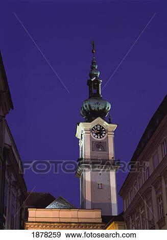 Clock Tower At Dusk View Large Photo Image Stock Photo - Clock Tower At Dusk. Fotosearch