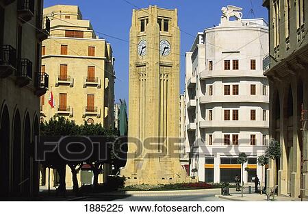 Stock Photography - Clock Tower In The Centre Of Rebuilt Downtown Area Of Beirut. Fotosearch