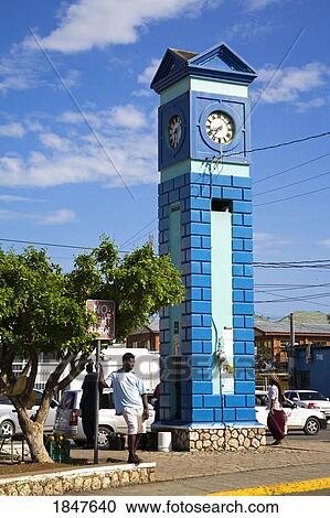 Stock Image - Clock Tower; Ocho Rios, St. Ann's Parish, Jamaica, Caribbean. Fotosearch