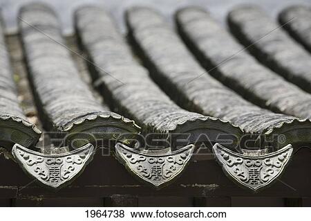 Stock Photo - Close Up Detail Of Roof Drip Tiles; Portland Oregon United States Of America. Fotosearch